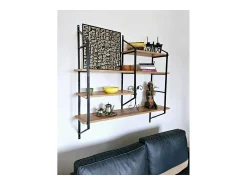 Concept-Usine Prateleira de Parede Design em Metal Madeira e Preto - 4 Prateleiras YOMI^ Prateleira