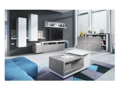 Prateleira*Meublorama Prateleira de parede design 150cm nas cores branco e cinza efeito concreto. Coleção BERGAMO. Cinzento