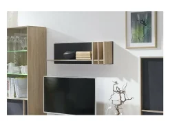 Prateleira|Meublorama Prateleira de parede escandinava 100 cm MALMO. Ideal para expor seus objetos de decoração. Cores em carvalho claro/cinza concreto. Estilo escandinavo. Cinzento