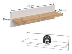 Vicco Prateleira de parede para quarto infantil /artesanal 70x20x20 malia^ Prateleira