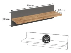 Prateleira|Vicco Prateleira de parede para quarto infantil cinza/artesanal 70x20x20 malia Cinzento