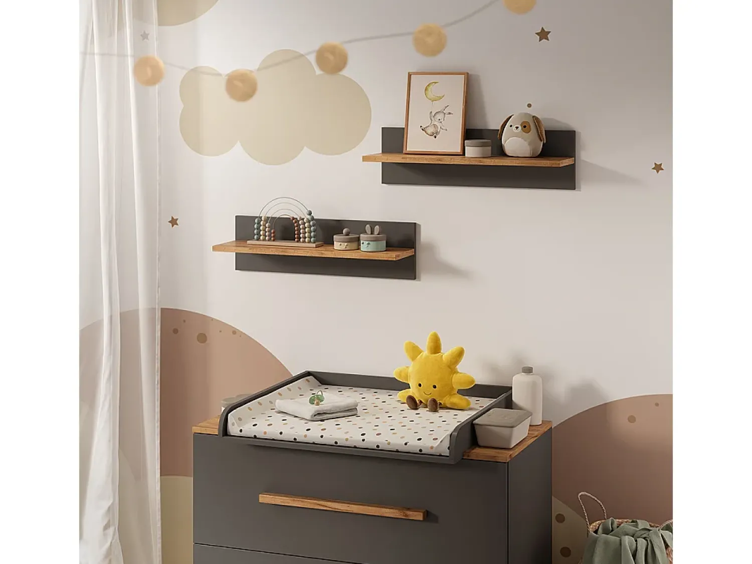 Prateleira|Vicco Prateleira de parede para quarto infantil cinza/artesanal 70x20x20 malia Cinzento