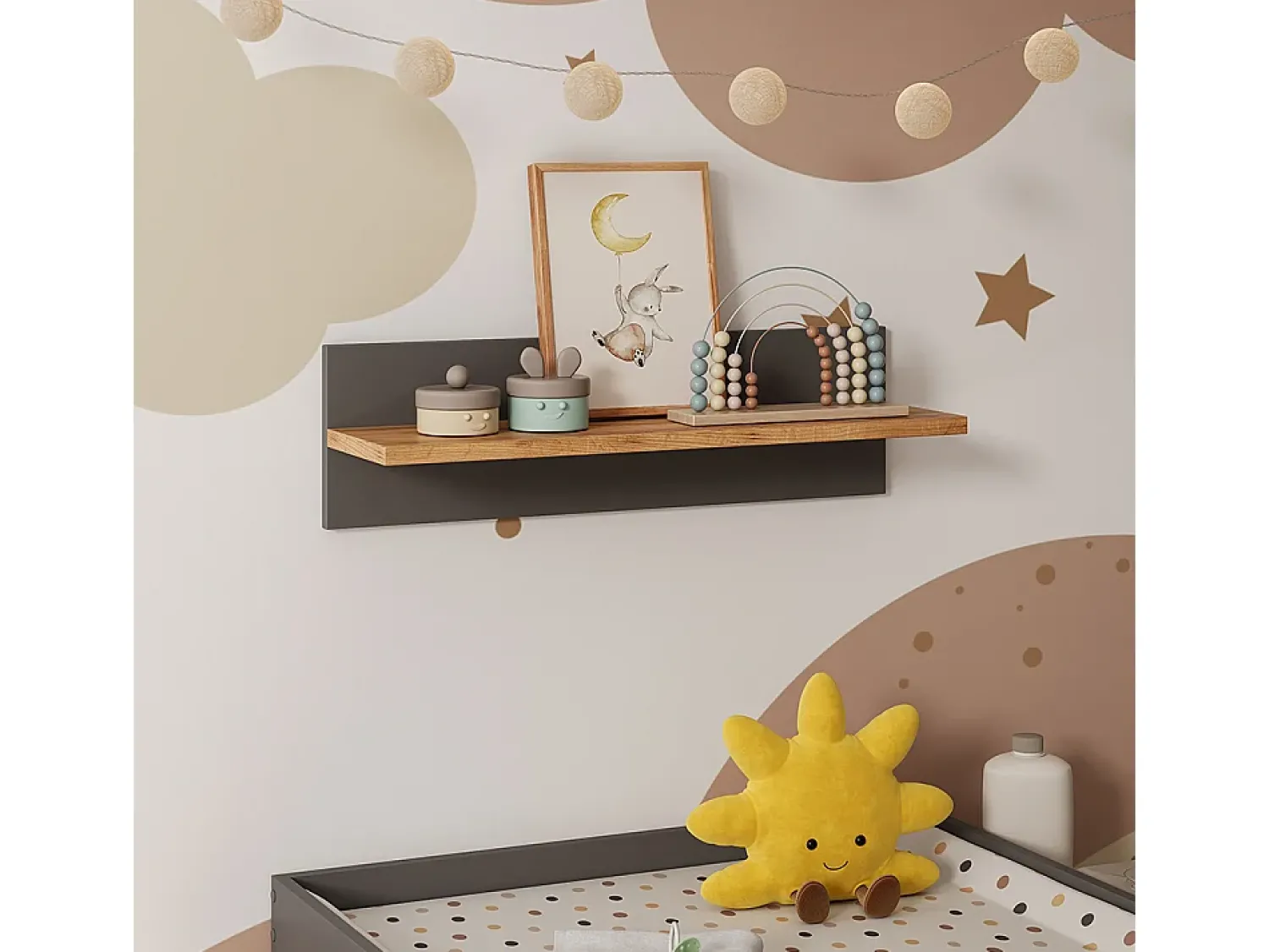 Prateleira|Vicco Prateleira de parede para quarto infantil cinza/artesanal 70x20x20 malia Cinzento
