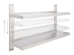 Prateleira de parede suspensa 2 níveis 120x30 cm aço inoxidável PT398023^ Prateleira