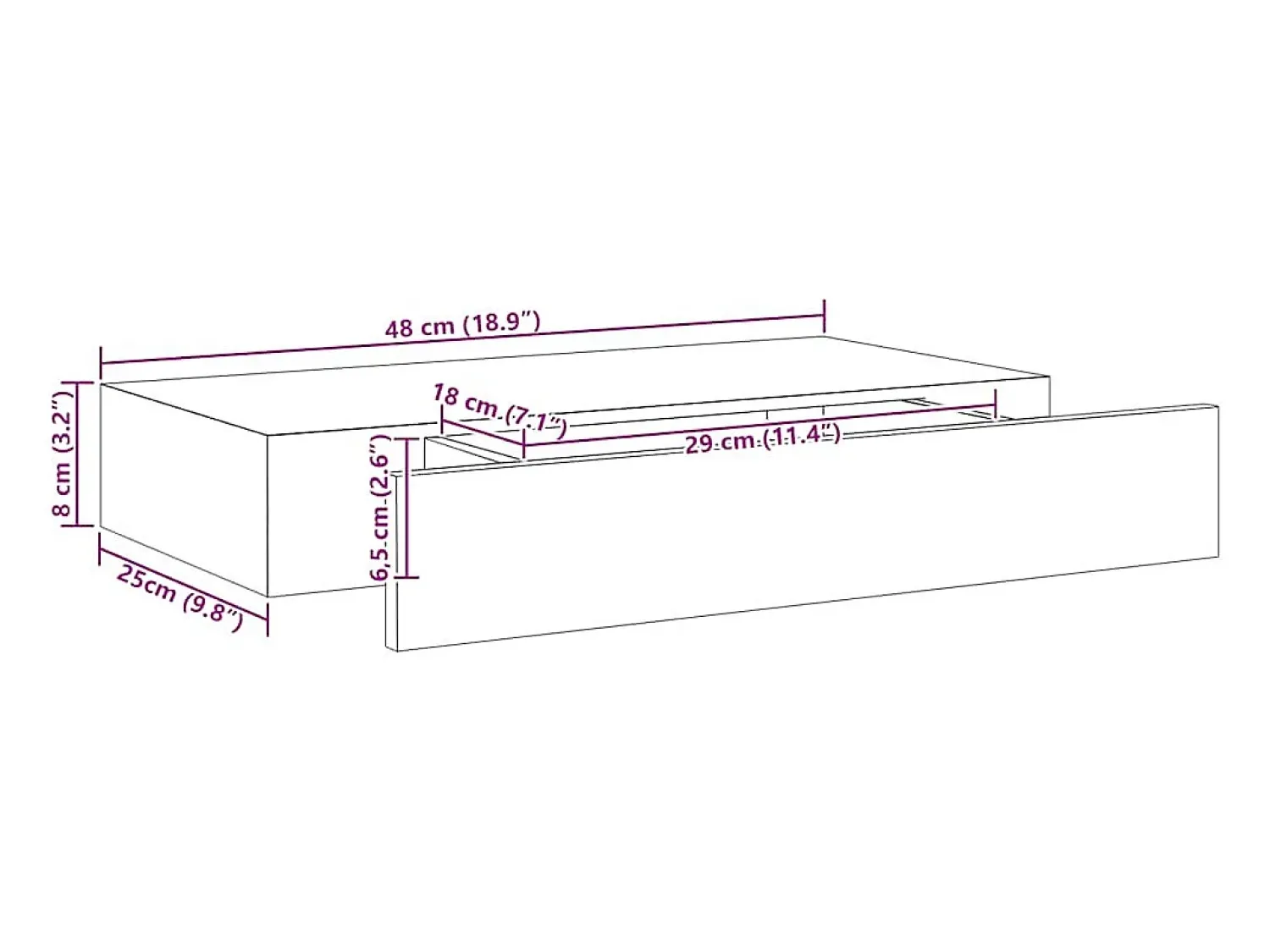 vidaxl Prateleira de parede suspensa com gaveta 48x25x8 cm^ Prateleira