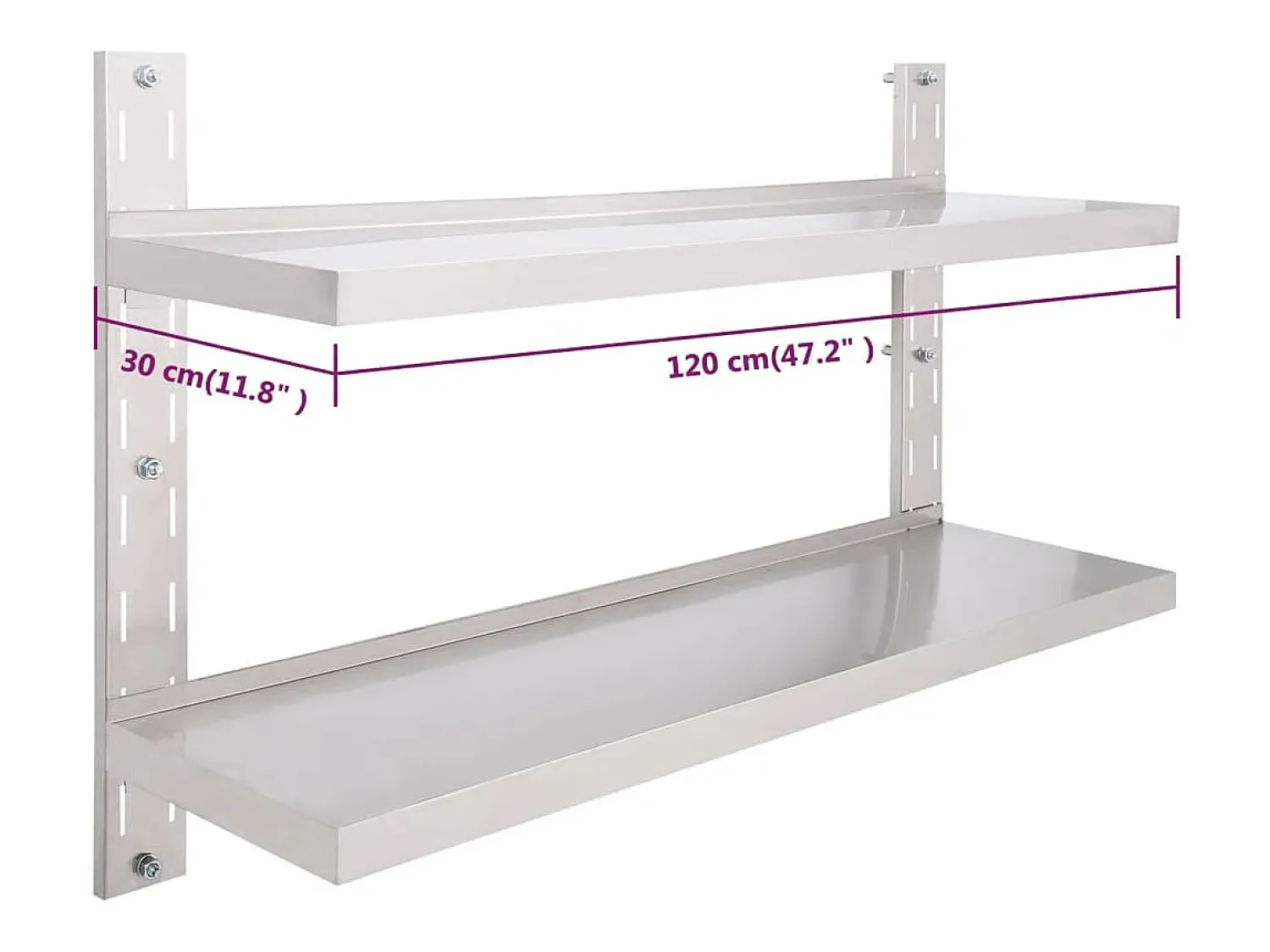 vidaxl Prateleira de parede suspensa 2 níveis 120x30 cm aço inoxidável^ Prateleira