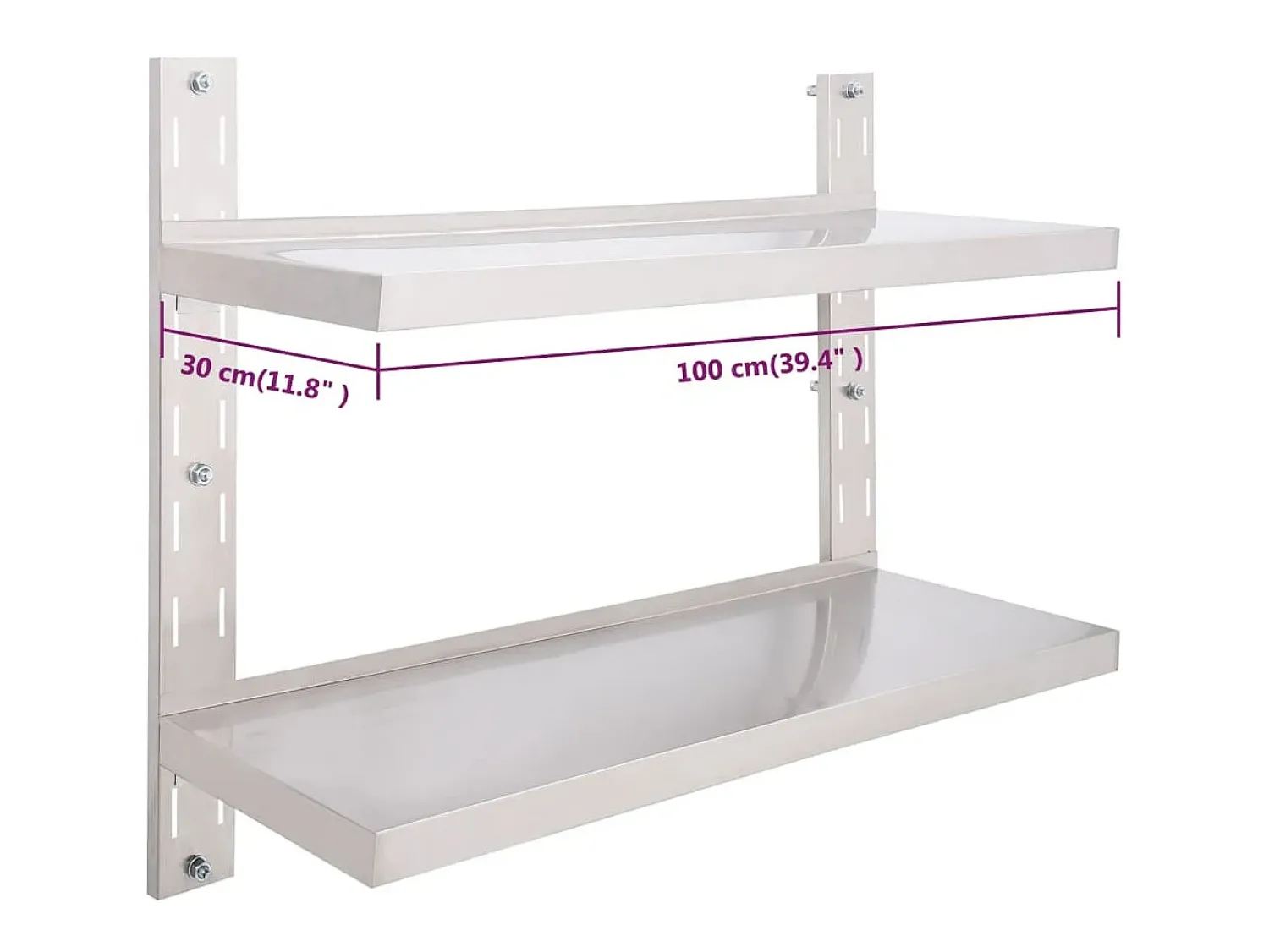 New vidaxl Prateleira de parede suspensa 2 níveis 100x30 cm aço inoxidável Cinzento