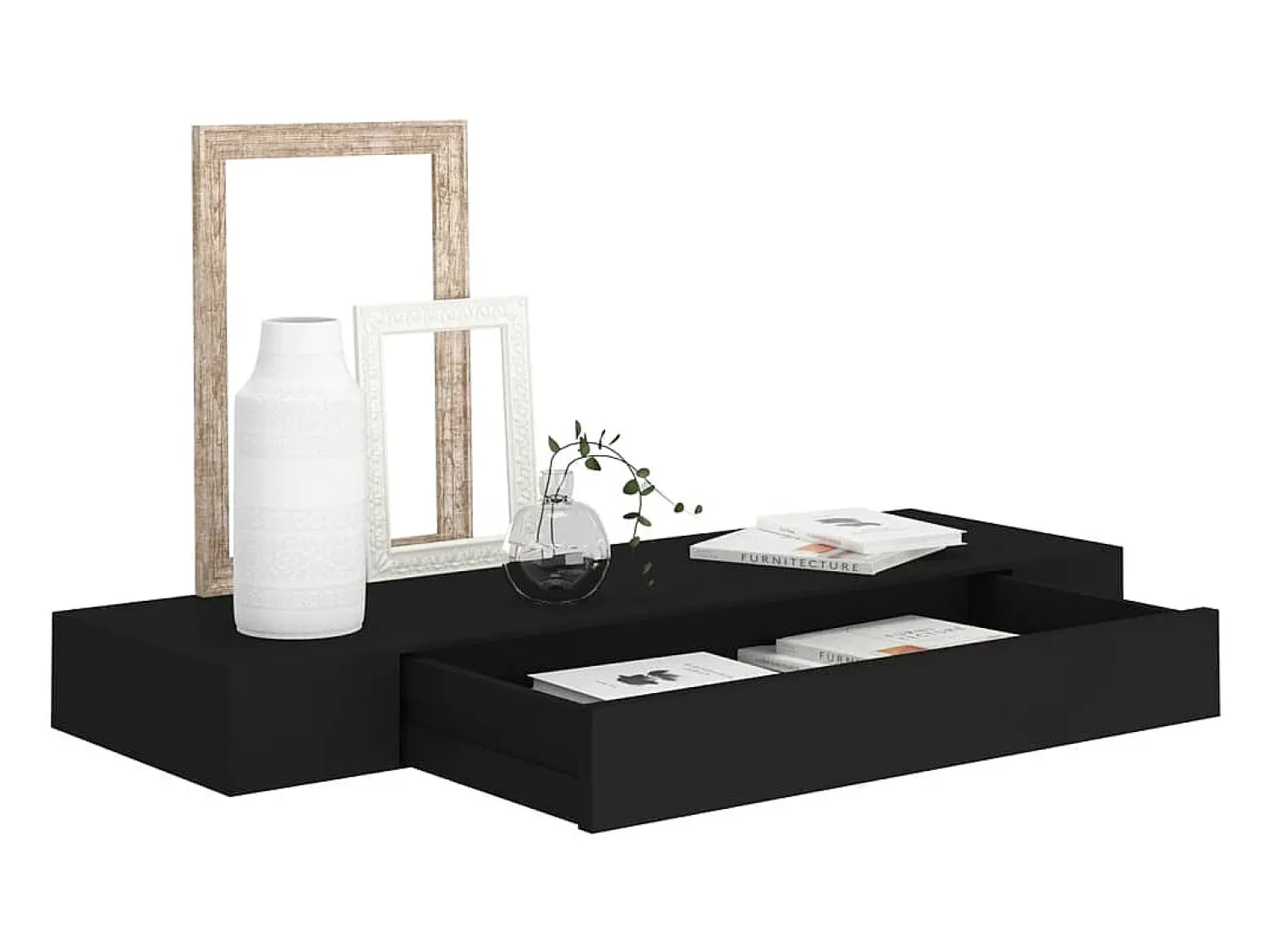 Prateleira de parede suspensa com gaveta 80x25x8 cm PT364089 Preto