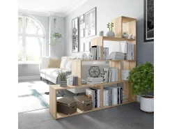 Loungitude Prateleira de sala de estar Klum com 10 compartimentos em carvalho canadense, 145x145x29 cm^ Prateleira