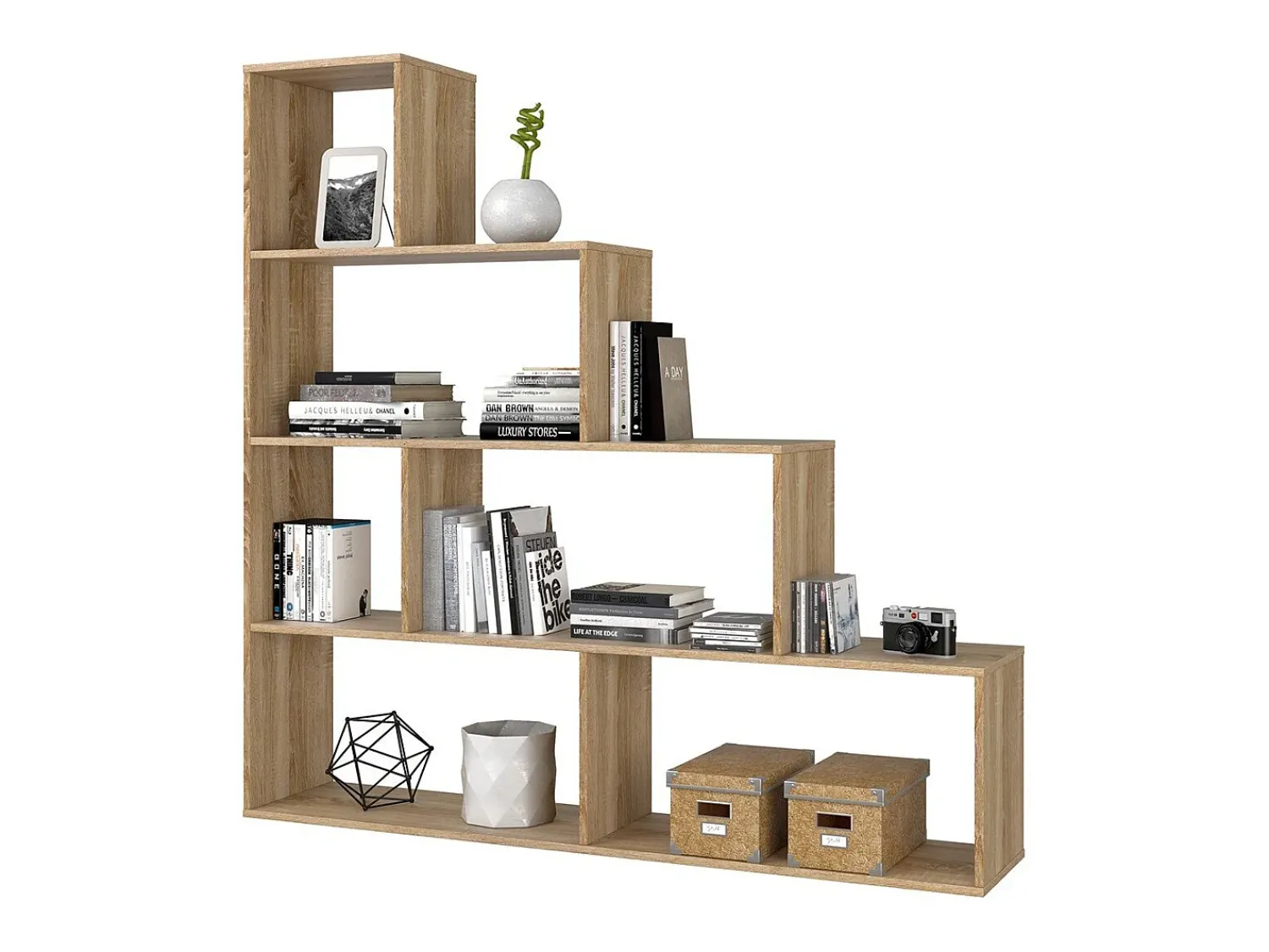 Loungitude Prateleira de sala de estar Klum com 10 compartimentos em carvalho canadense, 145x145x29 cm^ Prateleira