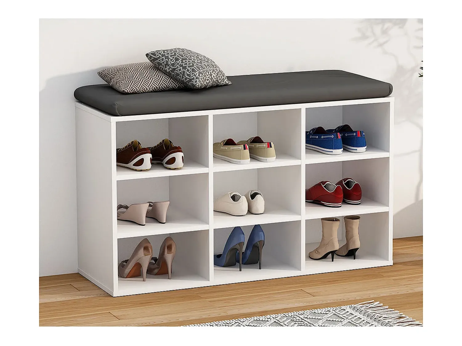 Móvel De Arrumação|Sapateira|VCM Prateleira de sapato de madeira | Dimensões aprox. A. 50 x L. 80 x P. 30 cm | Sapatilhas com 9 compartimentos | Armário para sapatos - Hinsol XS (Branco) Multicor