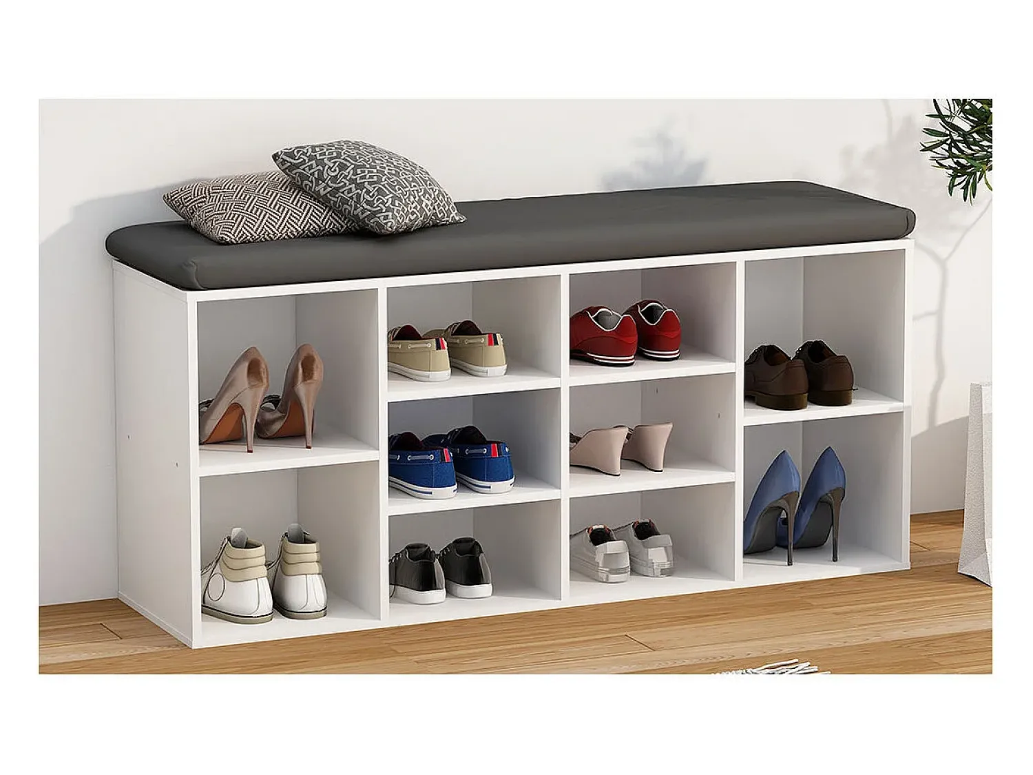 Hot VCM Prateleira de sapato de madeira | Dimensões aprox. A. 50 x L. 104 x P. 30 cm | Sapato cômoda com 10 compartimentos | Armário para sapatos - Hinsol S (Branco) Multicor