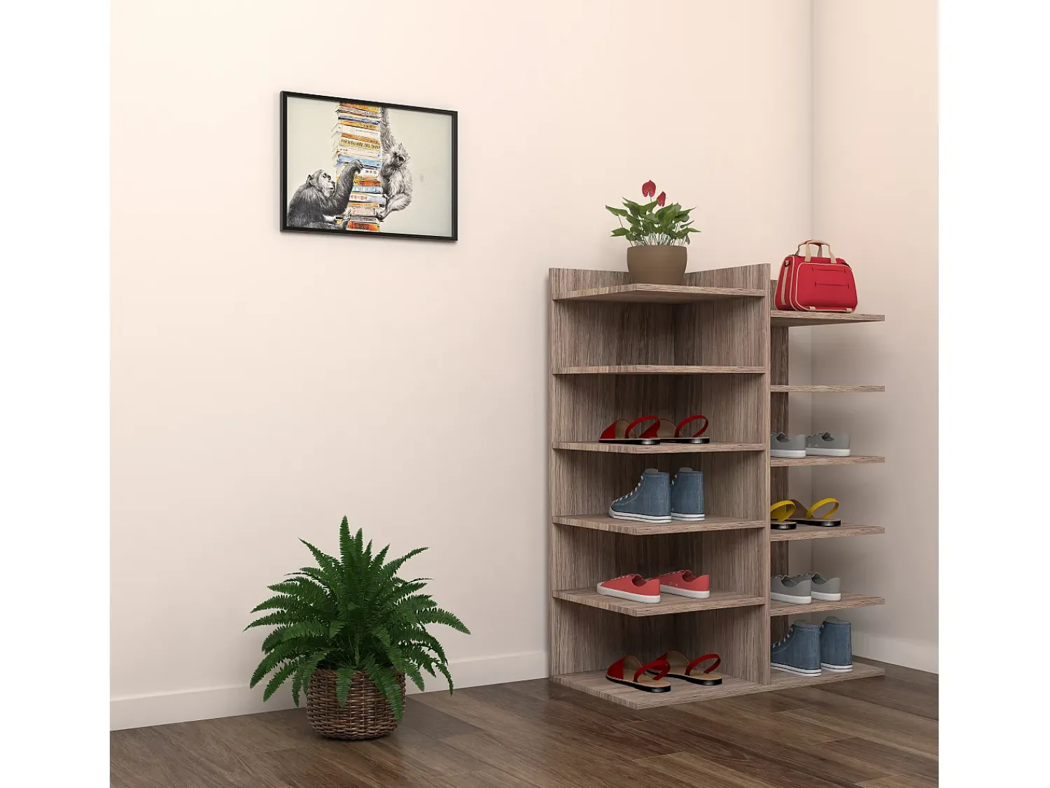 Móvel De Arrumação|Sapateira*VCM Prateleira de sapato de madeira | Dimensões: L. 60 x A. 80 x P. 30 cm | 12 compartimentos - Enosa (carvalho Sonoma) Multicor