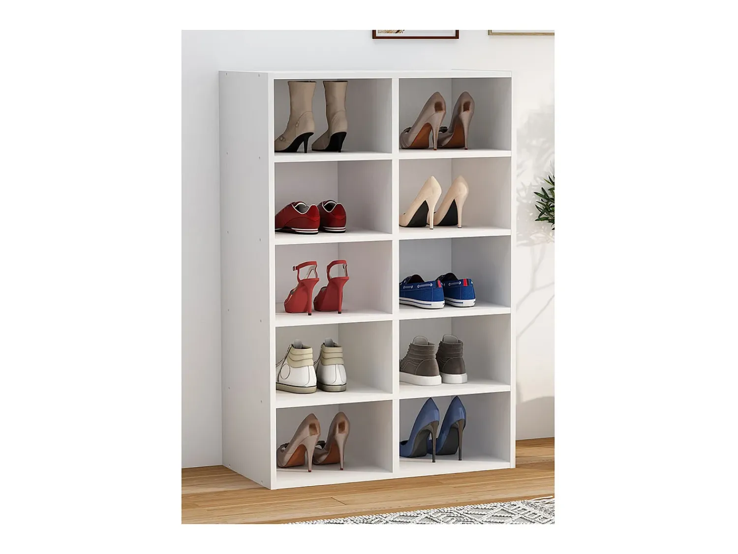 Móvel De Arrumação|Sapateira*VCM Prateleira de sapato de madeira | Dimensões aprox. A. 84 x L. 55 x P. 30 cm | Sapatilhas com 10 compartimentos | Armário para sapatos - Hinsol M (Branco) Multicor