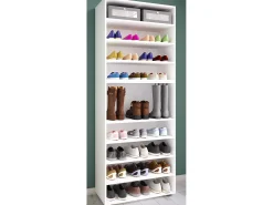 Móvel De Arrumação|Sapateira*VCM Prateleira de sapato de madeira | Dimensões: A. 183 x L. 70 x P. 37 cm| Armário para uso integral | 9 compartimentos | sem portas | – Lona (Branco) Multicor