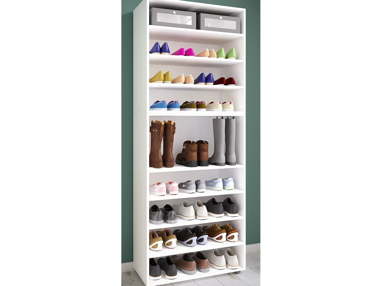 Móvel De Arrumação|Sapateira*VCM Prateleira de sapato de madeira | Dimensões: A. 183 x L. 70 x P. 37 cm| Armário para uso integral | 9 compartimentos | sem portas | – Lona (Branco) Multicor