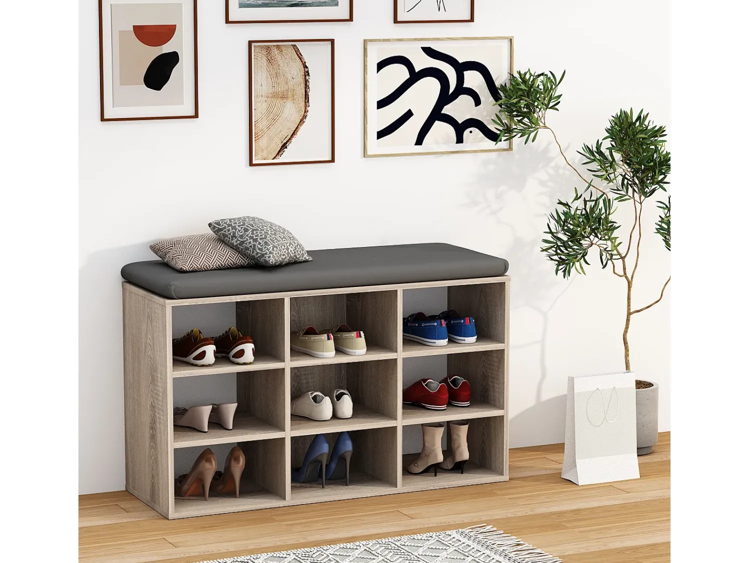 Móvel De Arrumação|Sapateira*VCM Prateleira de sapato de madeira | Dimensões aprox. A. 50 x L. 80 x P. 30 cm | Sapato com 9 compartimentos | Móvel para sapato - Hinsol XS (Sonoma oak) Multicor