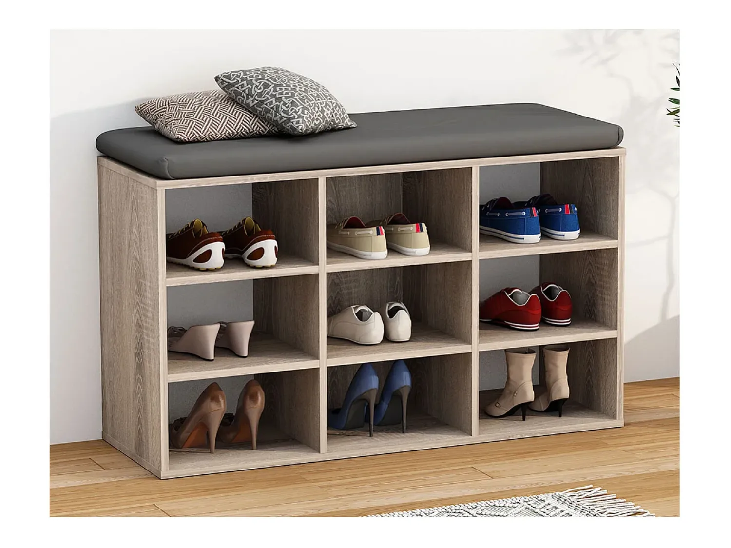 Móvel De Arrumação|Sapateira*VCM Prateleira de sapato de madeira | Dimensões aprox. A. 50 x L. 80 x P. 30 cm | Sapato com 9 compartimentos | Móvel para sapato - Hinsol XS (Sonoma oak) Multicor