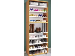 Móvel De Arrumação|Sapateira*VCM Prateleira de sapato de madeira | Dimensões: A. 183 x L. 70 x P. 37 cm| Armário para uso integral | 9 compartimentos | sem portas | – Lona (Beech) Multicor