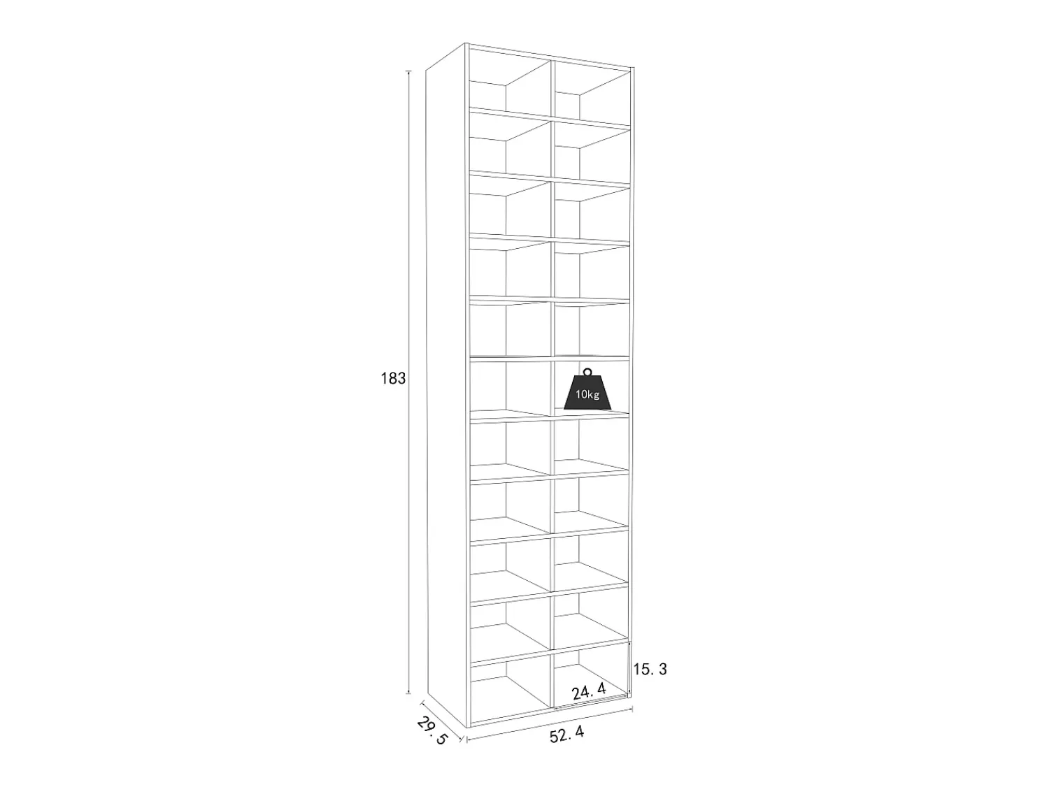 VCM Prateleira de sapato de madeira | Dimensões aprox. A. 183 x L. 52 x P. 30 cm | Sapato com 22 compartimentos | Gabinete de sapato - Hinsol XL (Sonoma oak)^ Móvel De Arrumação|Sapateira