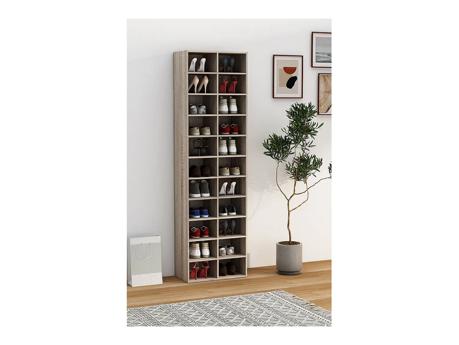 VCM Prateleira de sapato de madeira | Dimensões aprox. A. 183 x L. 52 x P. 30 cm | Sapato com 22 compartimentos | Gabinete de sapato - Hinsol XL (Sonoma oak)^ Móvel De Arrumação|Sapateira