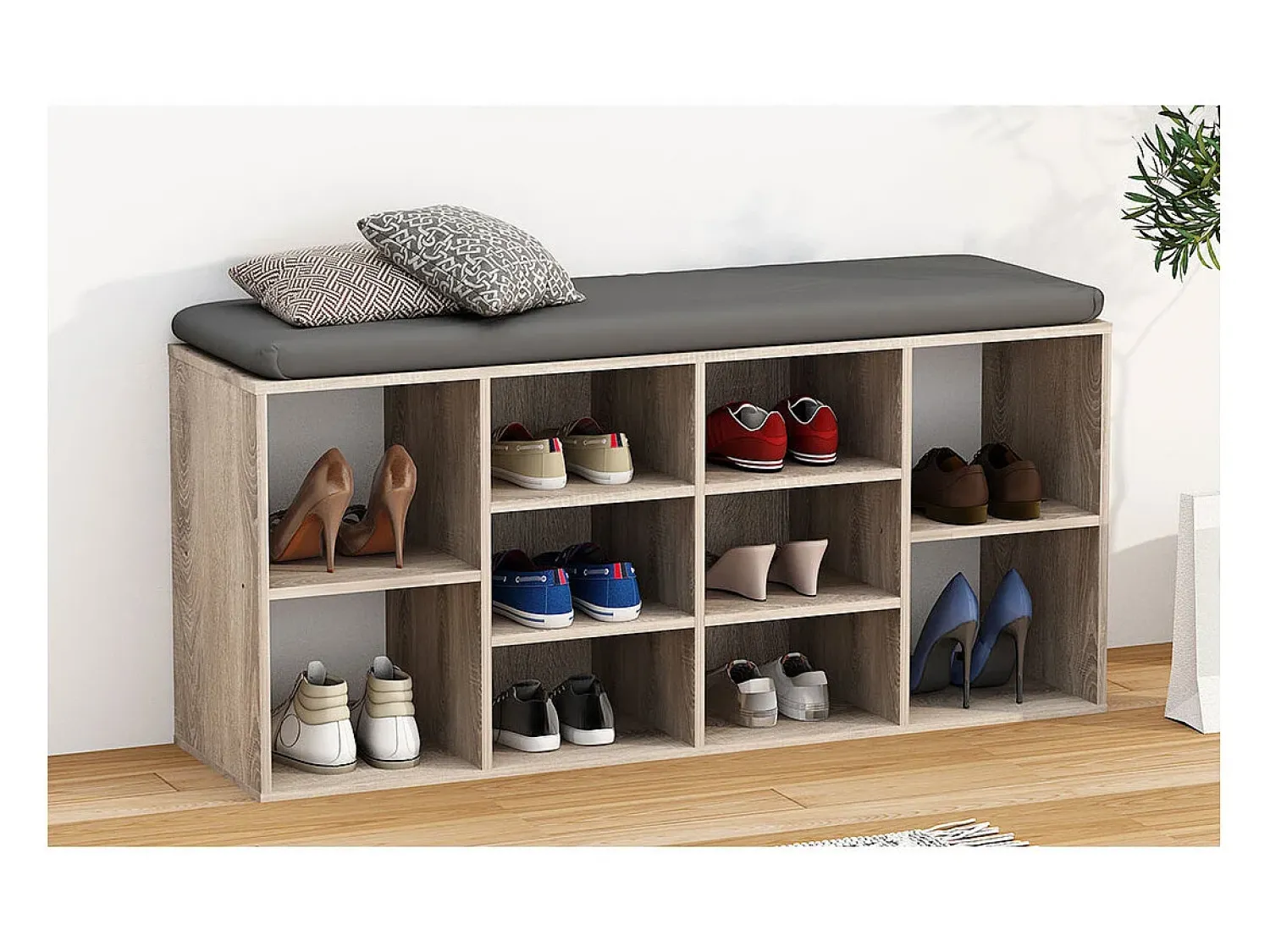 VCM Prateleira de sapato de madeira | Dimensões aprox. A. 50 x L. 104 x P. 30 cm | Sapato com 10 compartimentos | Móvel para sapato - Hinsol S (Sonoma oak)^ Móvel De Arrumação|Sapateira