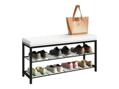 Outlet VCM Prateleira de sapatos | Dimensões aprox. A. 48 x L. 90 x P. 30 cm | Assento em design de estilo industrial | Banco de sapatos - Taliro (Branco) Multicor