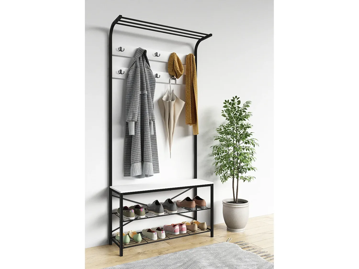VCM Prateleira de sapatos | Dimensões aprox. A. 190 x L. 90 x P. 30 cm | Cremalheira em estilo industrial | Roupeiro - Taliro (Branco)^ Móvel De Arrumação|Sapateira