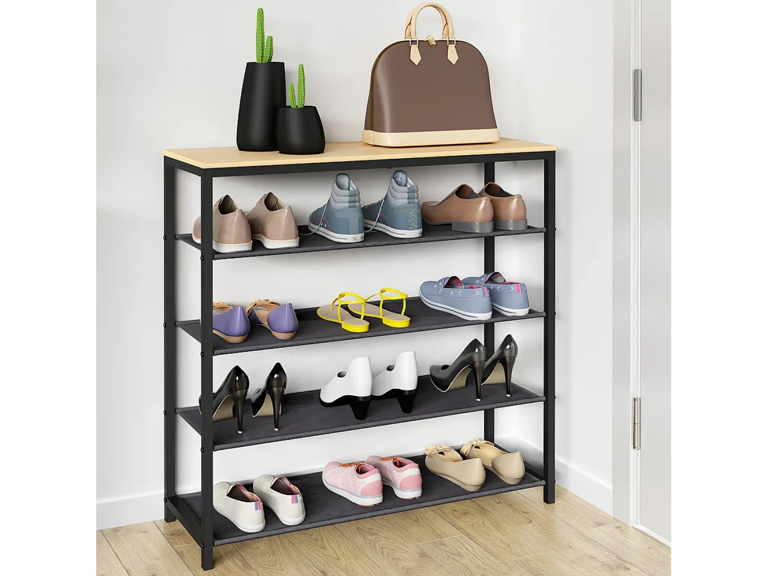 Móvel De Arrumação|Sapateira*VCM Prateleira de sapatos | Dimensões aprox. A. 87 x L. 90 x P. 30 cm | Sapatos em estilo industrial | Prateleira com 4 compartimentos - Taliro (carvalho mel) Multicor