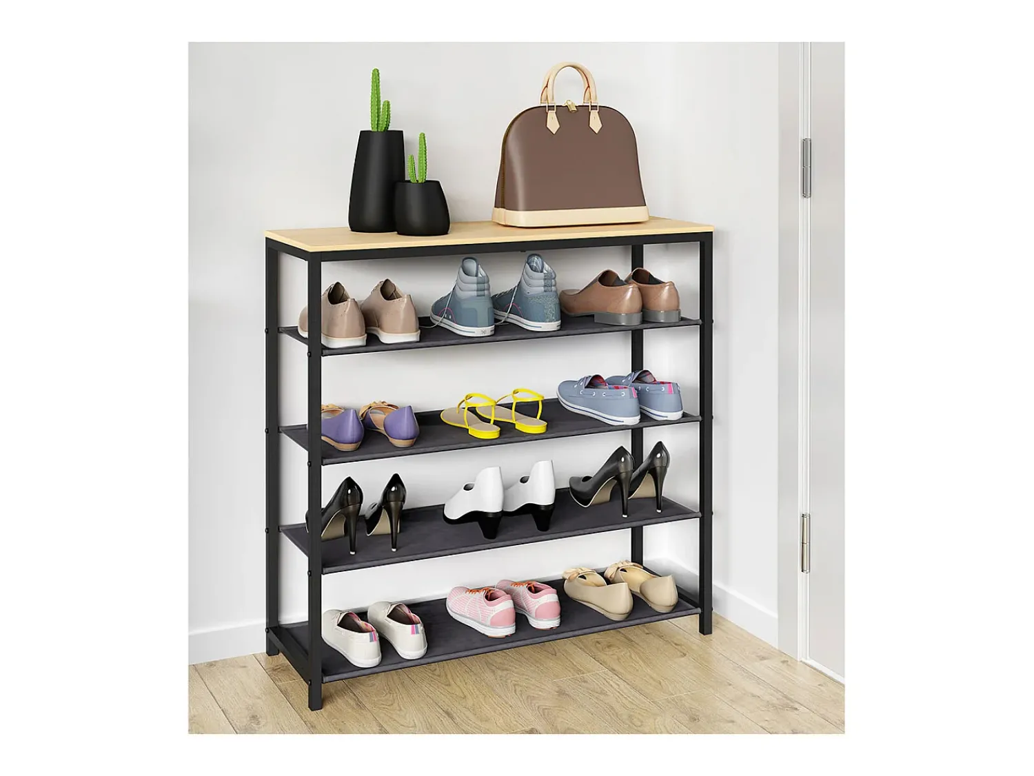 Móvel De Arrumação|Sapateira*VCM Prateleira de sapatos | Dimensões aprox. A. 87 x L. 90 x P. 30 cm | Sapatos em estilo industrial | Prateleira com 4 compartimentos - Taliro (carvalho mel) Multicor
