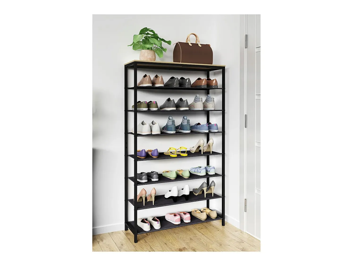 Móvel De Arrumação|Sapateira*VCM Prateleira de sapatos | Dimensões aprox. A. 152 x L. 90 x P. 30 cm | Sapatos em estilo industrial | Prateleira com 7 compartimentos - Taliro (carvalho mel) Multicor