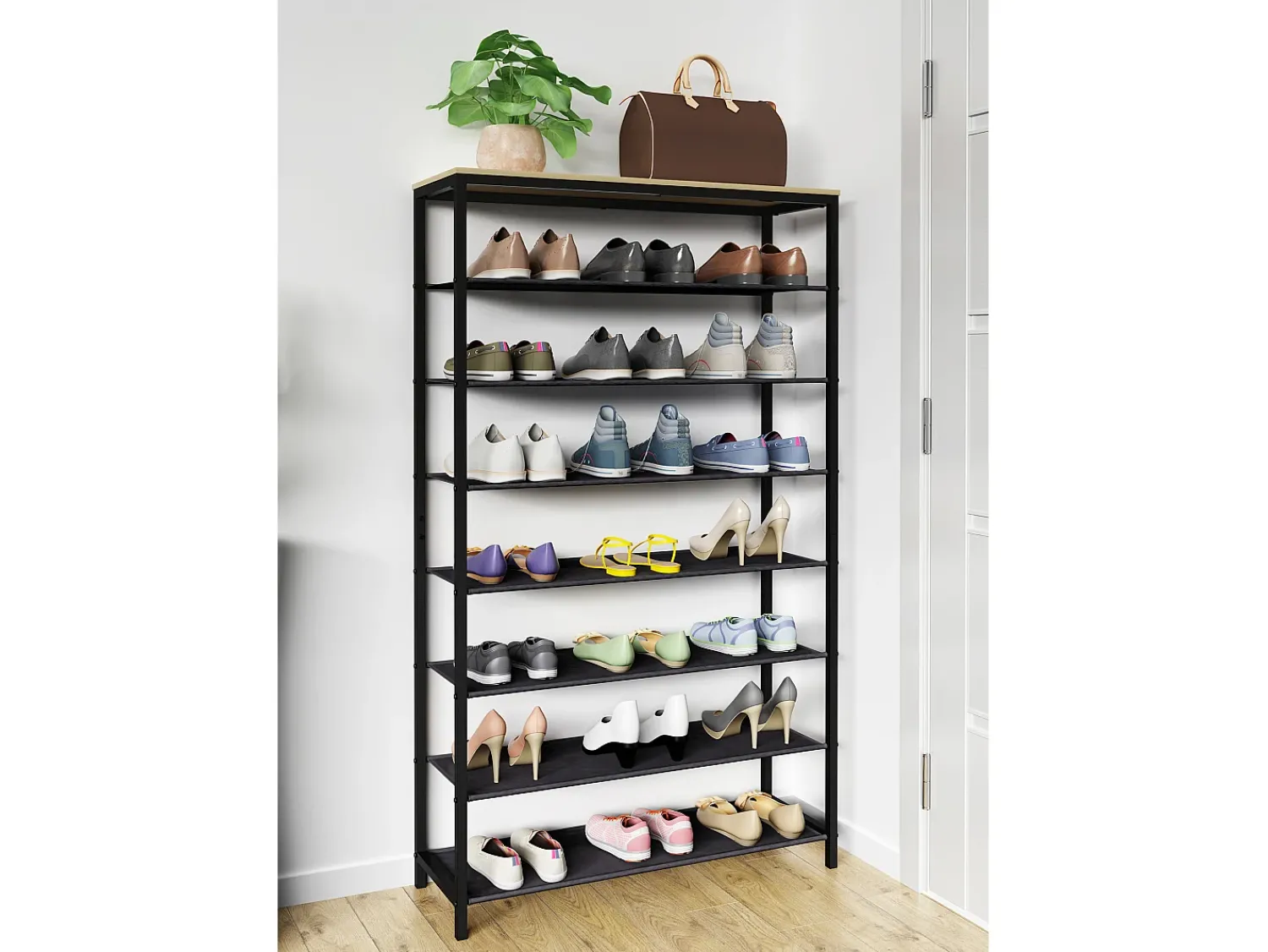 Móvel De Arrumação|Sapateira*VCM Prateleira de sapatos | Dimensões aprox. A. 152 x L. 90 x P. 30 cm | Sapatos em estilo industrial | Prateleira com 7 compartimentos - Taliro (carvalho mel) Multicor
