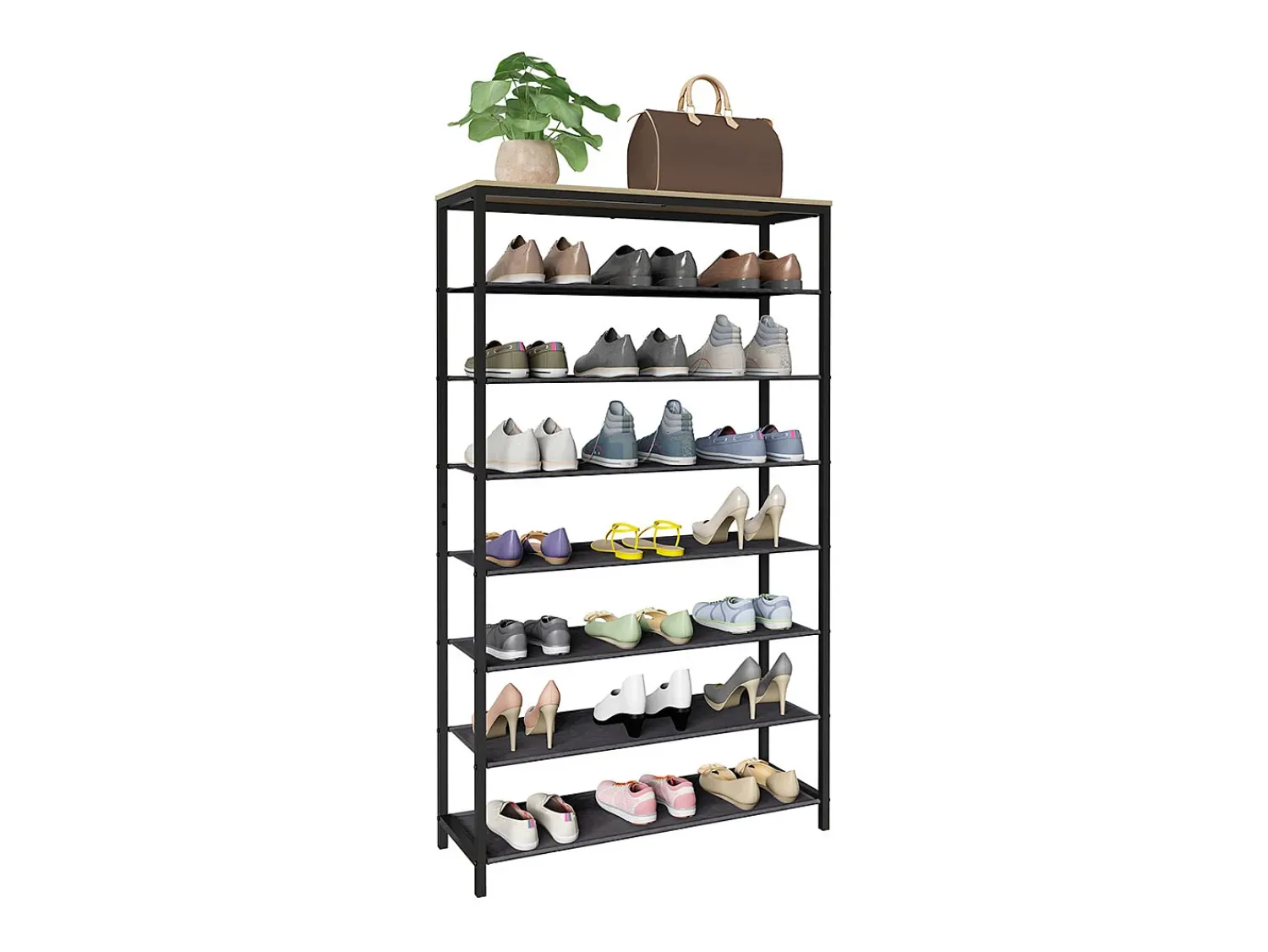 Móvel De Arrumação|Sapateira*VCM Prateleira de sapatos | Dimensões aprox. A. 152 x L. 90 x P. 30 cm | Sapatos em estilo industrial | Prateleira com 7 compartimentos - Taliro (carvalho mel) Multicor