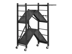 Prateleira* Prateleira Dobrável SucceBuy Estante Móvel Dobrável de 3 Pisos, 71 x 33 x 91 cm, Metal Resistente, com Rodízios e Ganchos, para Despensa, Cozinha, Garagem, Preto