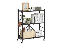 Prateleira* Prateleira Dobrável SucceBuy Estante Móvel Dobrável de 3 Pisos, 71 x 33 x 91 cm, Metal Resistente, com Rodízios e Ganchos, para Despensa, Cozinha, Garagem, Preto
