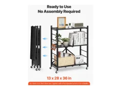 Prateleira* Prateleira Dobrável SucceBuy Estante Móvel Dobrável de 3 Pisos, 71 x 33 x 91 cm, Metal Resistente, com Rodízios e Ganchos, para Despensa, Cozinha, Garagem, Preto