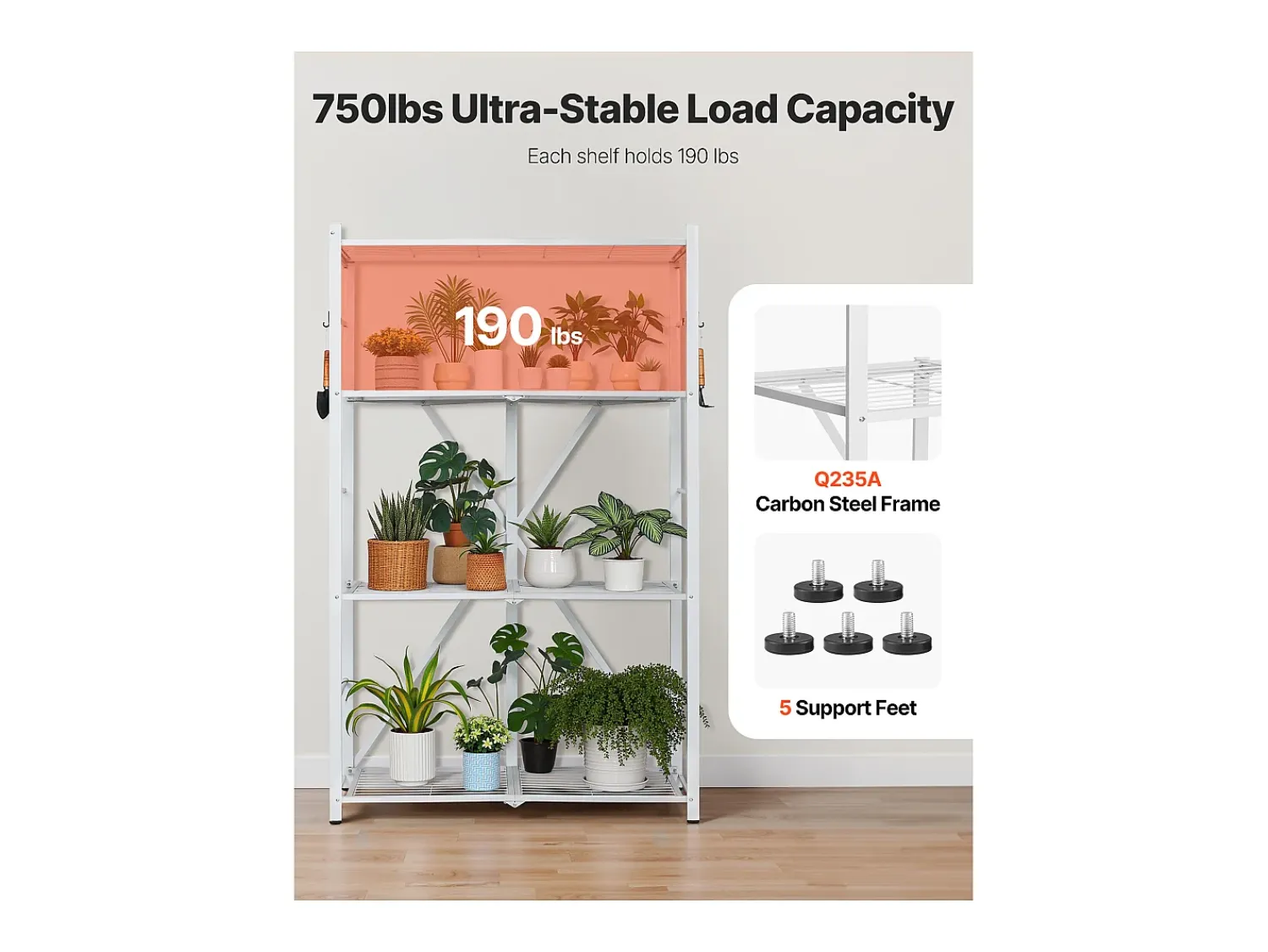 Discount Prateleira Dobrável SucceBuy Estante Móvel Dobrável de 4 Pisos, 91 x 53 x 152 cm, Estrutura em Metal Resistente, Capacidade Estática de 340 kg Branco