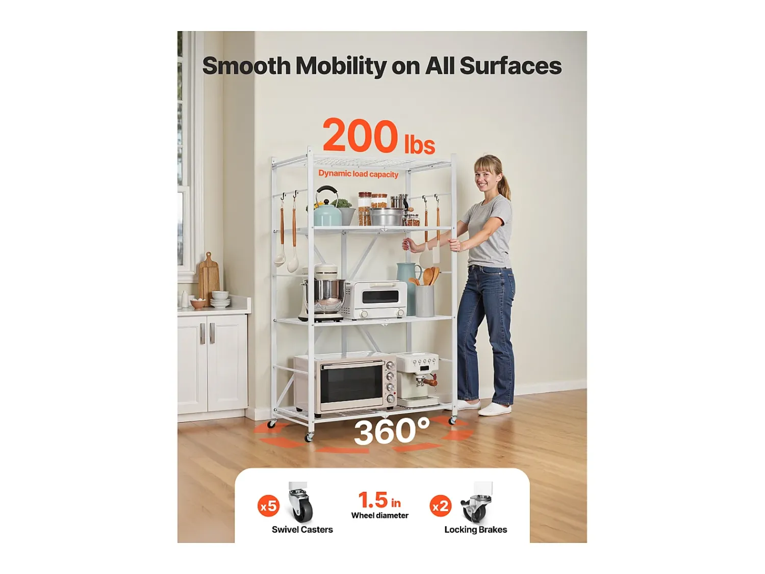 Discount Prateleira Dobrável SucceBuy Estante Móvel Dobrável de 4 Pisos, 91 x 53 x 152 cm, Estrutura em Metal Resistente, Capacidade Estática de 340 kg Branco