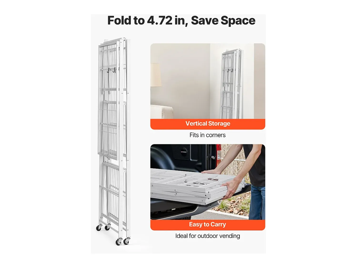 Discount Prateleira Dobrável SucceBuy Estante Móvel Dobrável de 4 Pisos, 91 x 53 x 152 cm, Estrutura em Metal Resistente, Capacidade Estática de 340 kg Branco