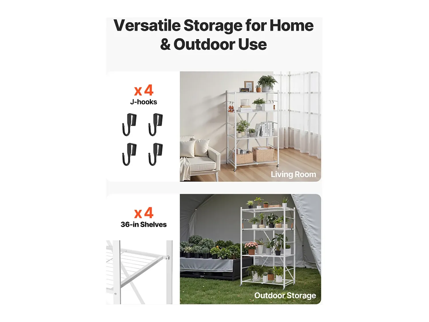 Discount Prateleira Dobrável SucceBuy Estante Móvel Dobrável de 4 Pisos, 91 x 53 x 152 cm, Estrutura em Metal Resistente, Capacidade Estática de 340 kg Branco