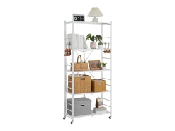 Prateleira| Prateleira Dobrável SucceBuy Móvel, 5 Níveis, Prateleira Dobrável com Rodas, 81x36x183 cm, Metal Resistente, Carga Estática 340 kg Dinâmica 90,7 kg Branco