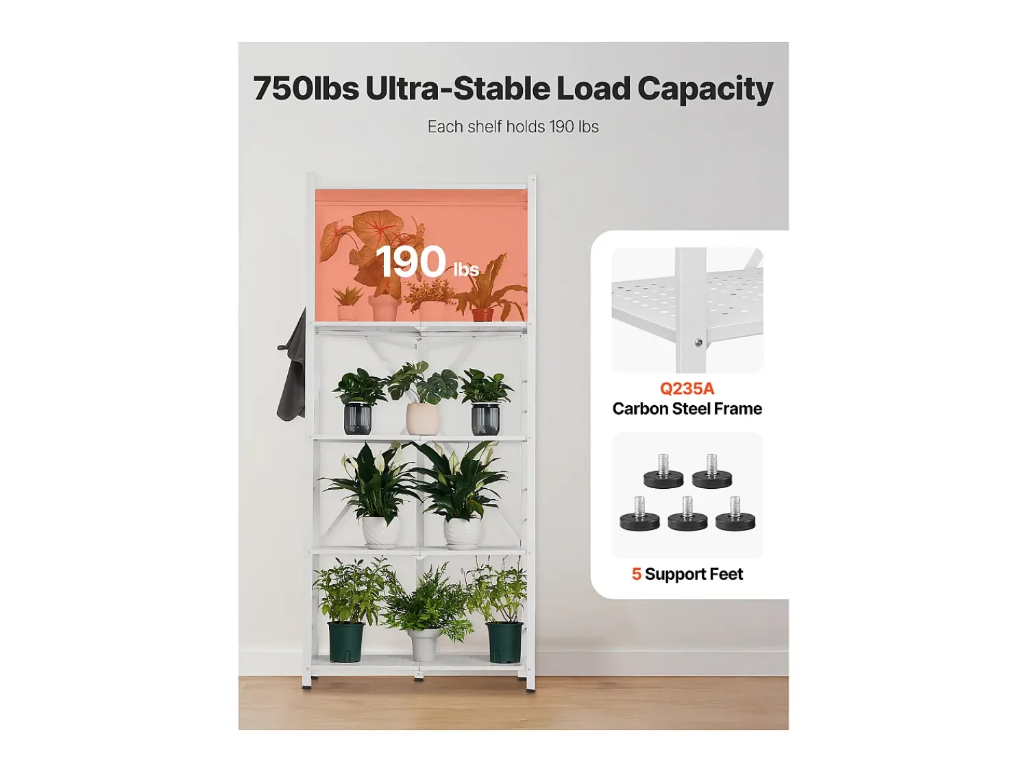 Prateleira| Prateleira Dobrável SucceBuy Móvel, 5 Níveis, Prateleira Dobrável com Rodas, 81x36x183 cm, Metal Resistente, Carga Estática 340 kg Dinâmica 90,7 kg Branco