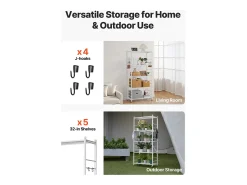 Prateleira| Prateleira Dobrável SucceBuy Móvel, 5 Níveis, Prateleira Dobrável com Rodas, 81x36x183 cm, Metal Resistente, Carga Estática 340 kg Dinâmica 90,7 kg Branco