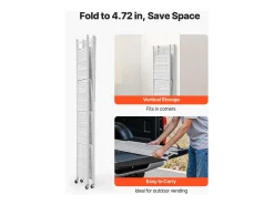 Prateleira| Prateleira Dobrável SucceBuy Móvel, 5 Níveis, Prateleira Dobrável com Rodas, 81x36x183 cm, Metal Resistente, Carga Estática 340 kg Dinâmica 90,7 kg Branco