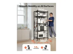 Prateleira Dobrável SucceBuy Móvel, 5 Níveis, Prateleira Dobrável com Rodas, 71x38x163 cm, Metal Resistente, Carga Estática 340 kg Dinâmica 90,7 kg^ Prateleira