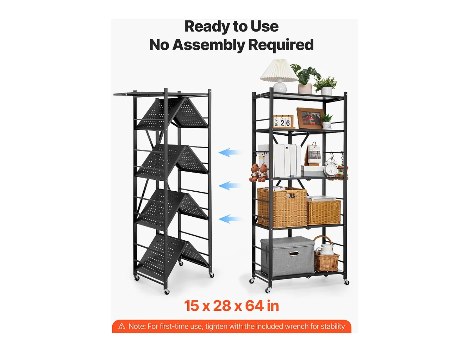 Prateleira Dobrável SucceBuy Móvel, 5 Níveis, Prateleira Dobrável com Rodas, 71x38x163 cm, Metal Resistente, Carga Estática 340 kg Dinâmica 90,7 kg^ Prateleira