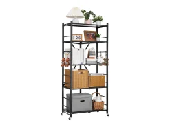 Prateleira Dobrável SucceBuy Móvel, 5 Níveis, Prateleira Dobrável com Rodas, 71x38x163 cm, Metal Resistente, Carga Estática 340 kg Dinâmica 90,7 kg^ Prateleira