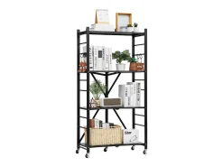 Prateleira* Prateleira Dobrável SucceBuy Móvel, 4 Níveis, Prateleira Dobrável com Rodas, 71x33x137 cm, Metal Resistente, Carga Estática 340 kg Dinâmica 90,7 kg Preto