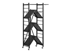 Prateleira* Prateleira Dobrável SucceBuy Móvel, 4 Níveis, Prateleira Dobrável com Rodas, 71x33x137 cm, Metal Resistente, Carga Estática 340 kg Dinâmica 90,7 kg Preto