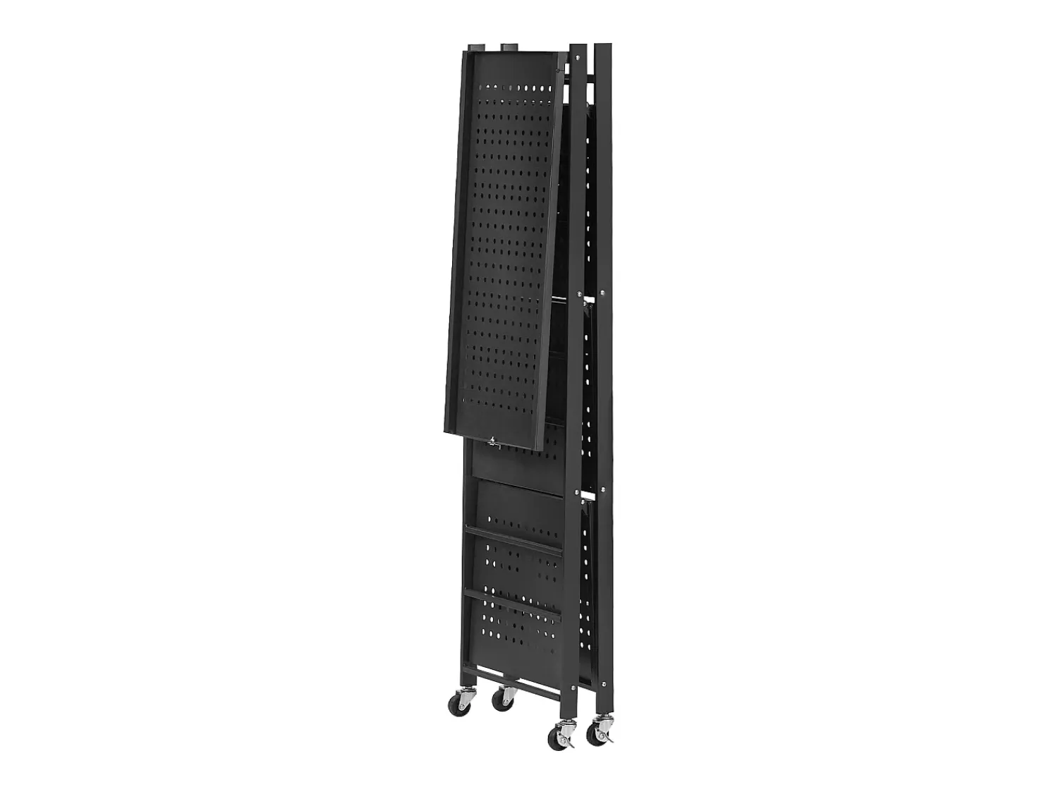 Prateleira| Prateleira Dobrável SucceBuy Estante Móvel Dobrável de 4 Pisos, 66 x 33 x 117 cm, Metal Resistente, com 5 Rodízios e 4 Ganchos, para Cozinha, Garagem, Preto